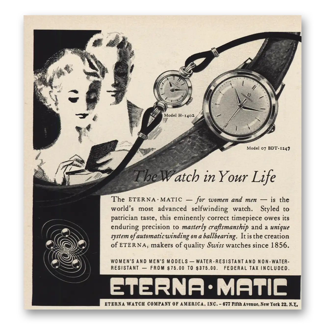 1955 Eterna Watch Watch In Your Life Vintage Magazine Print Ad