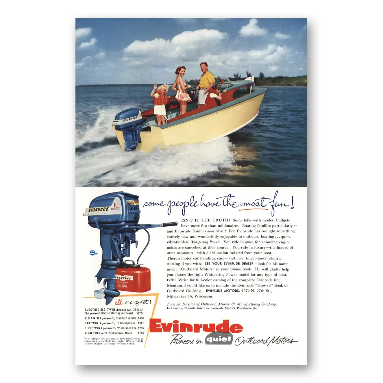 1955 Evinrude Outboard Motors Some People Have the Most Fun Vintage Magazine Print Ad