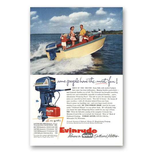 1955 Evinrude Outboard Motors Some People Have the Most Fun Vintage Magazine Print Ad