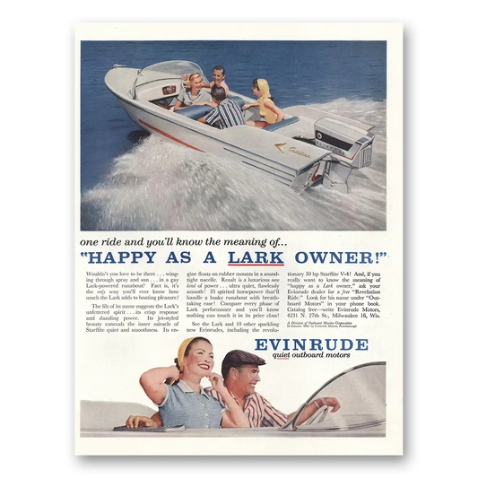 1955 Evinrude Happy As Lark Owner Vintage Magazine Print Ad