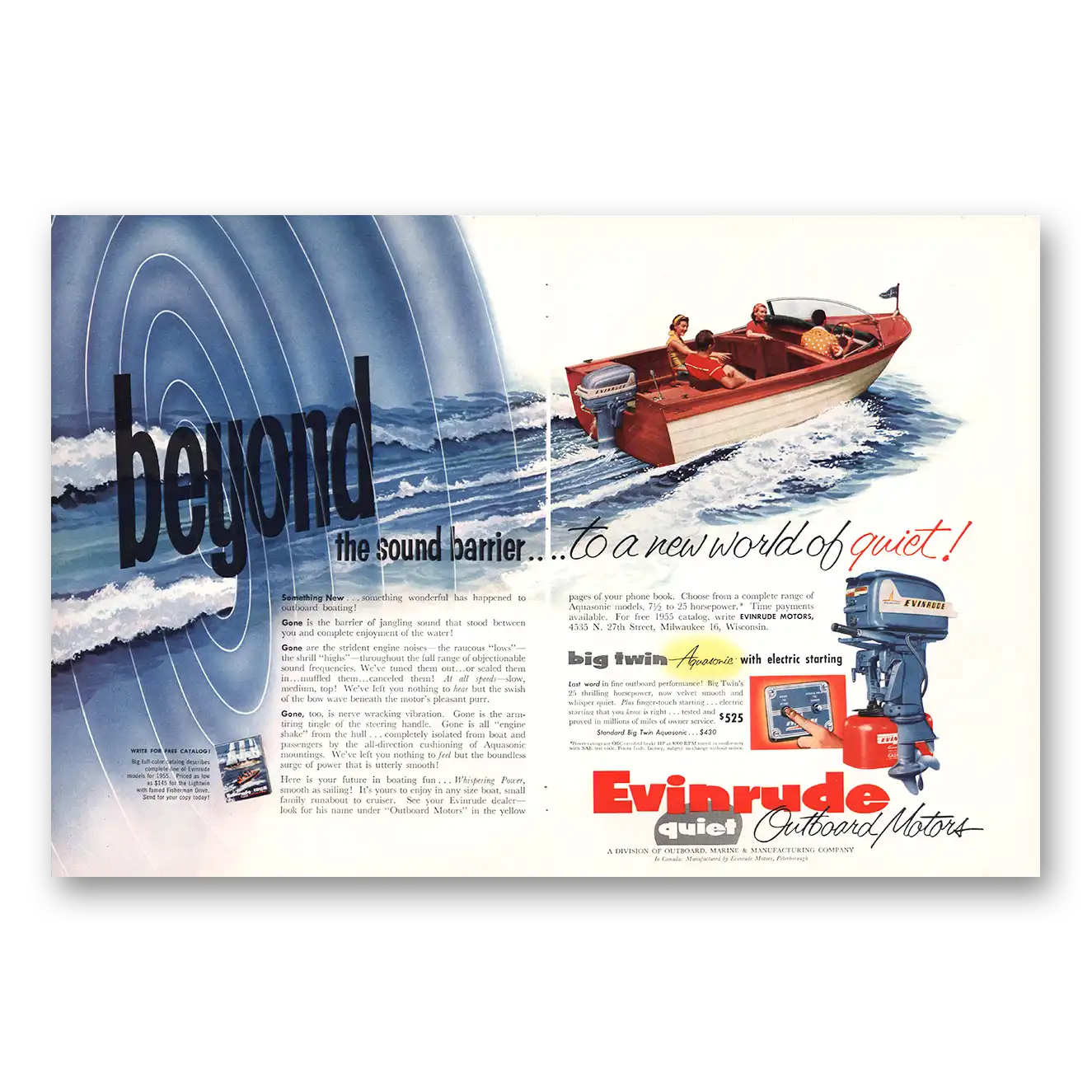 1955 Evinrude Outboard Motors Beyond the Sound Barrier Vintage Magazine Print Ad