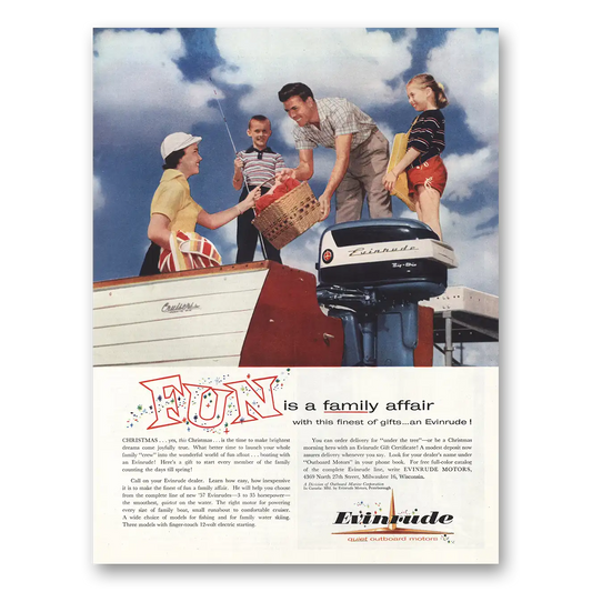 1955 Evinrude Fun Is Family Affair Vintage Magazine Print Ad