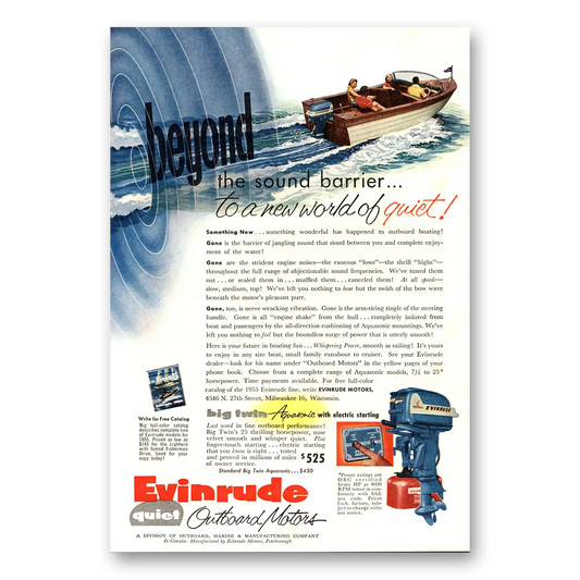 1955 Evinrude Beyond the Sound Barrier Vintage Magazine Print Ad