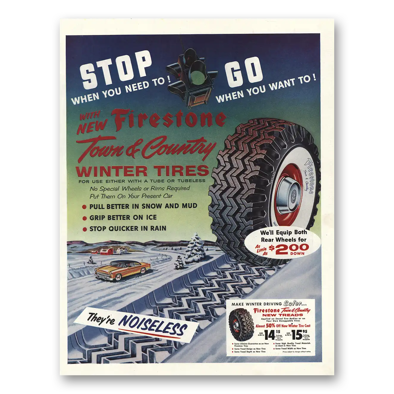 1955 Firestone Tires Stop When You Need Vintage Magazine Print Ad