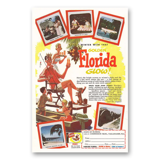 1955 Florida Outwit Winter with that Golden Florida Vintage Magazine Print Ad