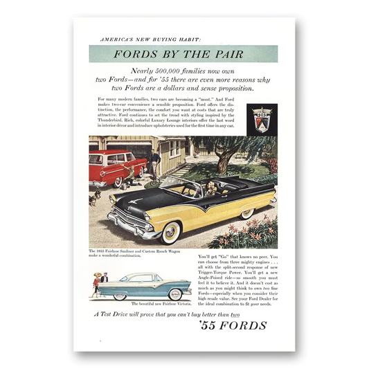 1955 Ford Fairlane Fords by the Pair Vintage Magazine Print Ad