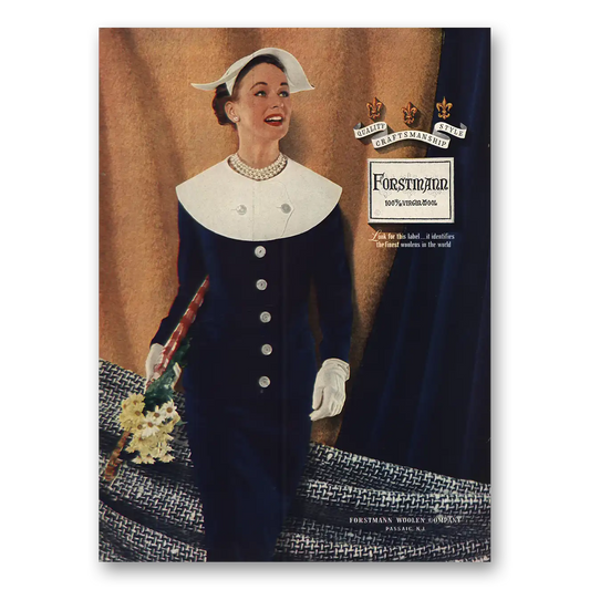 1955 Forstmann Wool Navy White Dress Vintage Magazine Print Ad