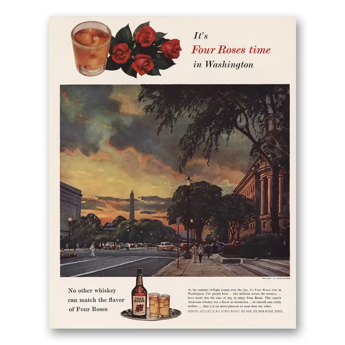 1955 Four Roses Washington Vintage Magazine Print Ad