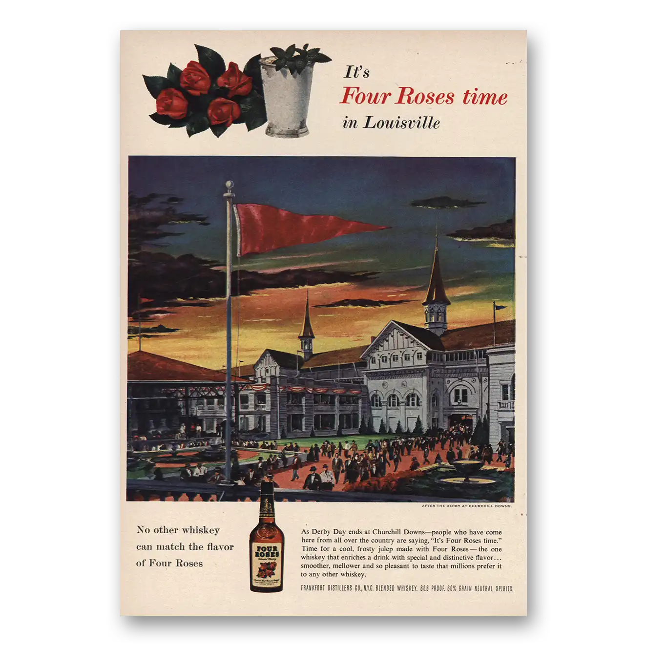 1955 Four Roses Louisville Vintage Magazine Print Ad