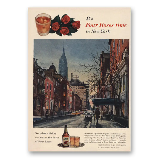 1955 Four Roses New York Vintage Magazine Print Ad