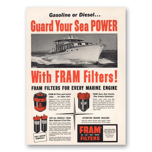 1955 Fram Oil Filters Guard Your Sea Power Vintage Magazine Print Ad