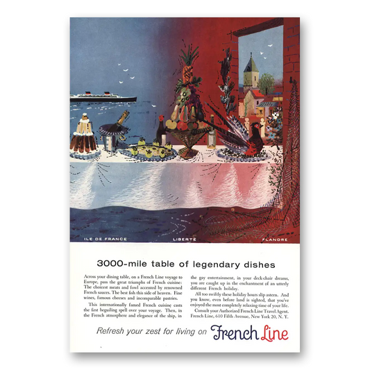 1955 French Line Table of Legendary Dishes Vintage Magazine Print Ad