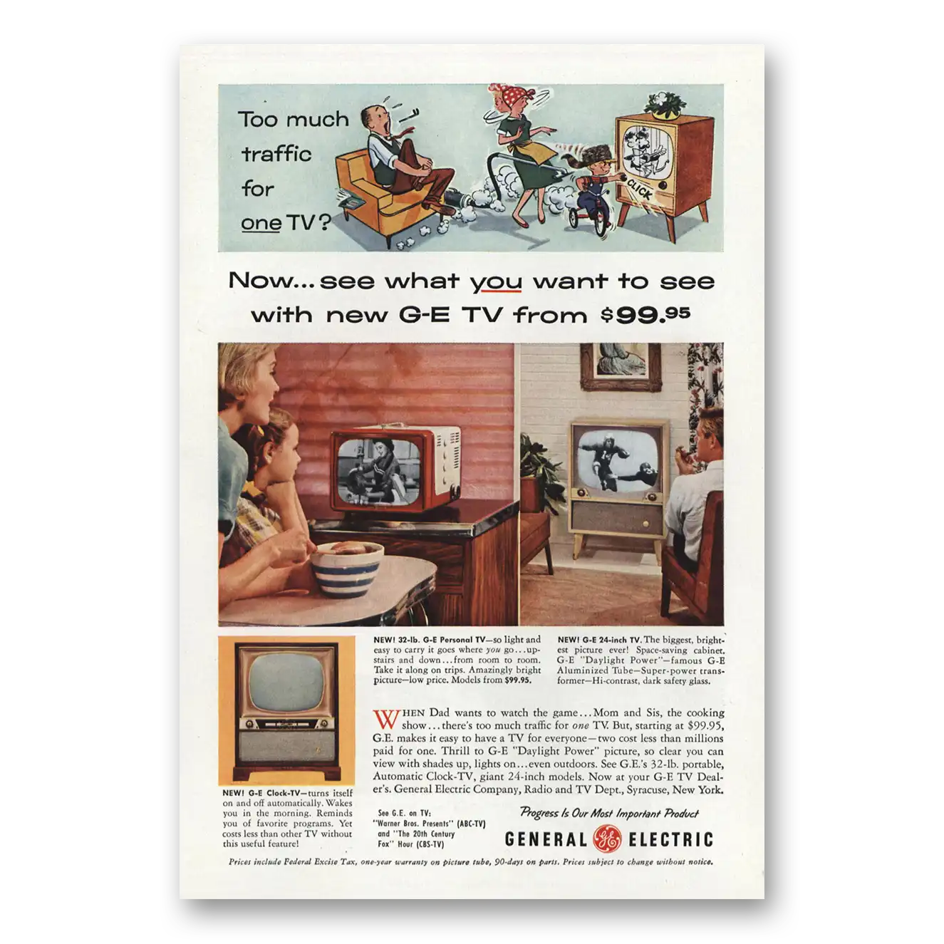 1955 General Electric Television Too Much Traffic Vintage Magazine Print Ad