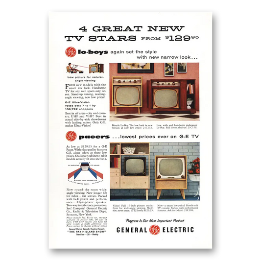 1955 General Electric Television TV Stars Lo Boys Vintage Magazine Print Ad