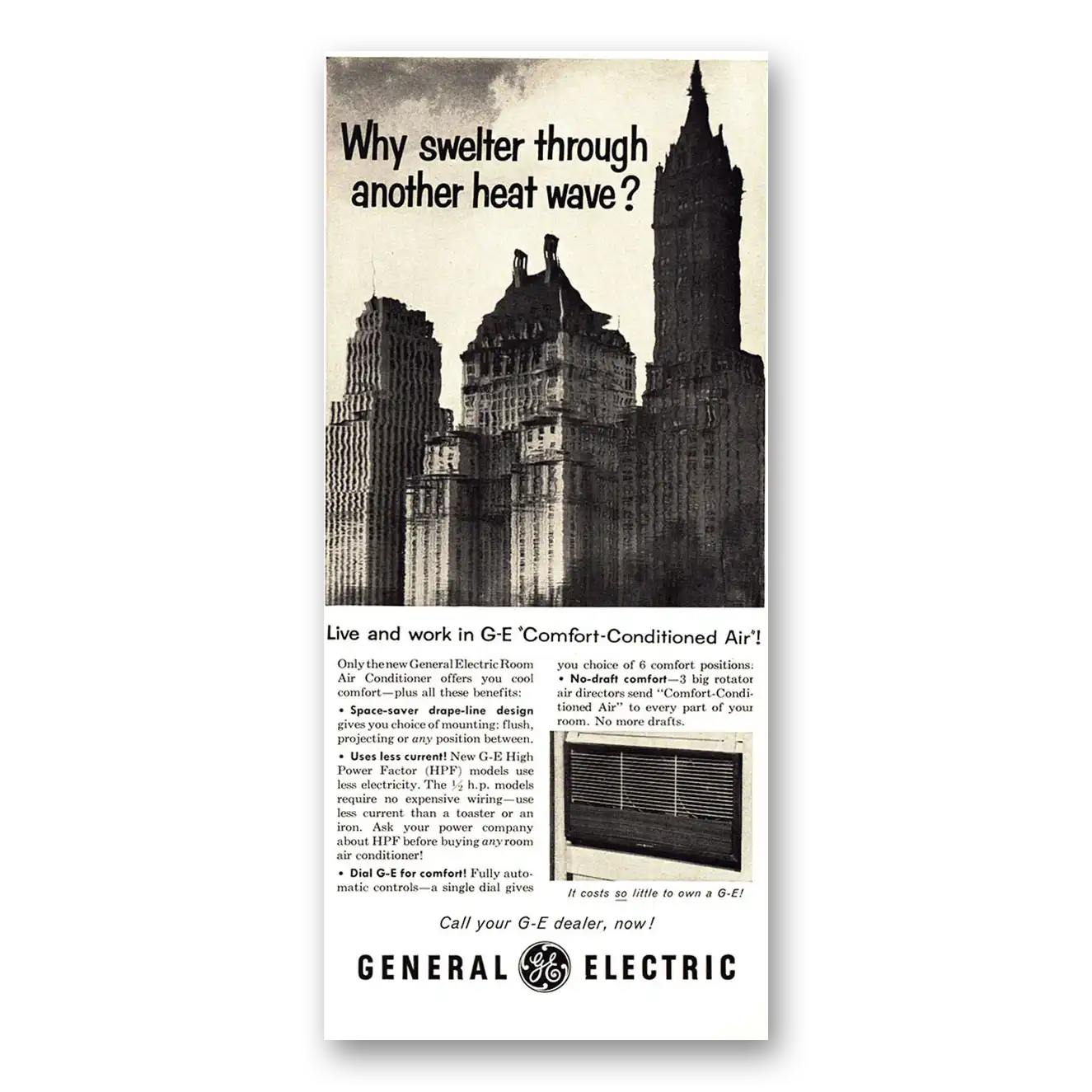 1955 General Electric Air Conditioner Why Swelter Through Another Heat Wave Vintage Magazine Print Ad