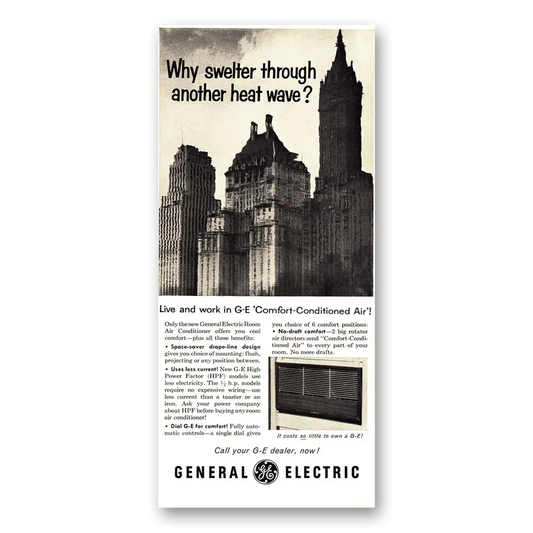 1955 General Electric Air Conditioner Why Swelter Through Another Heat Wave Vintage Magazine Print Ad