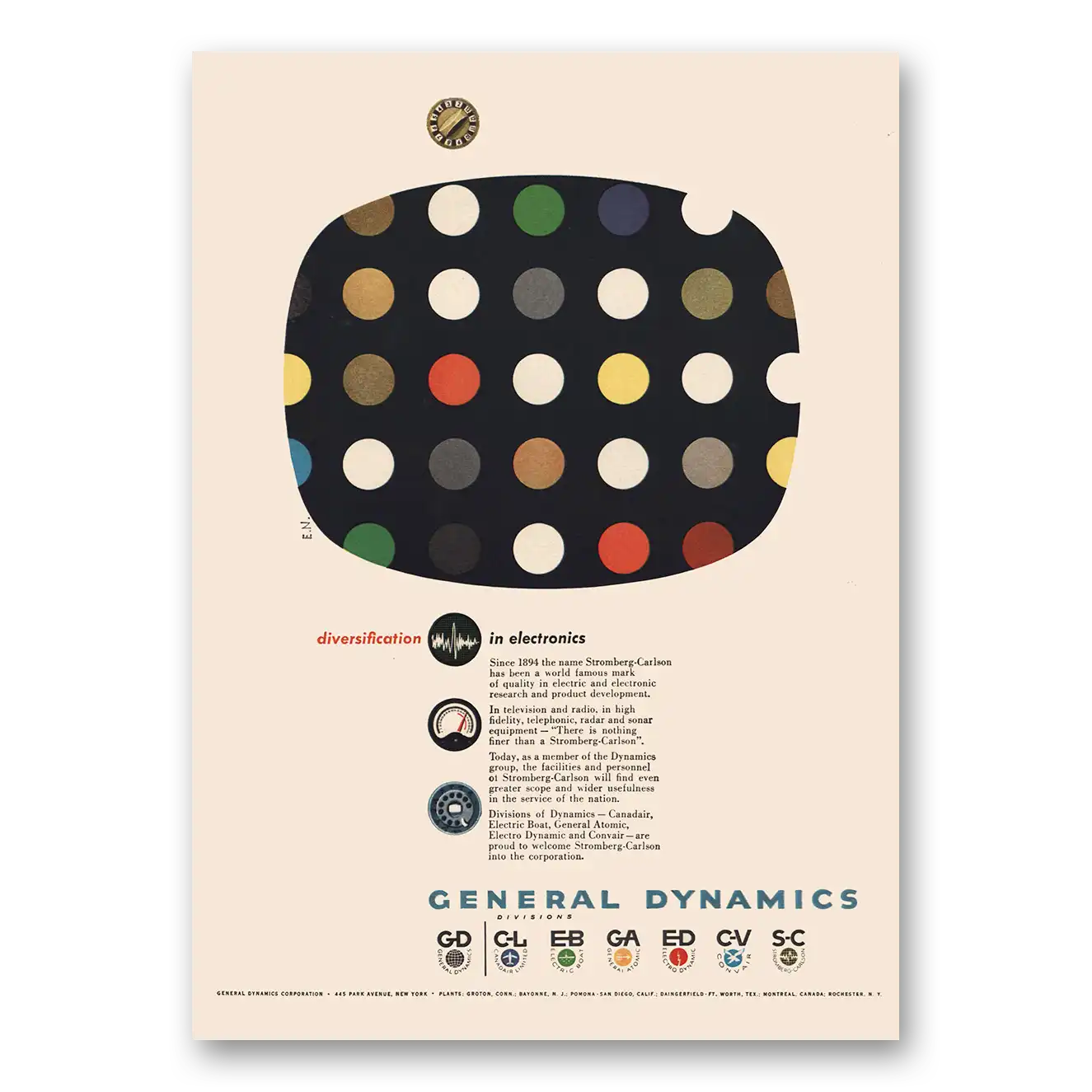 1955 General Dynamics Diversification in Electronics Vintage Magazine Print Ad
