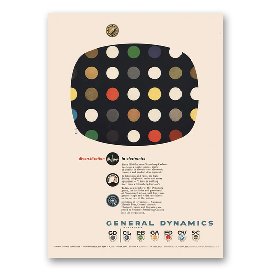 1955 General Dynamics Diversification in Electronics Vintage Magazine Print Ad