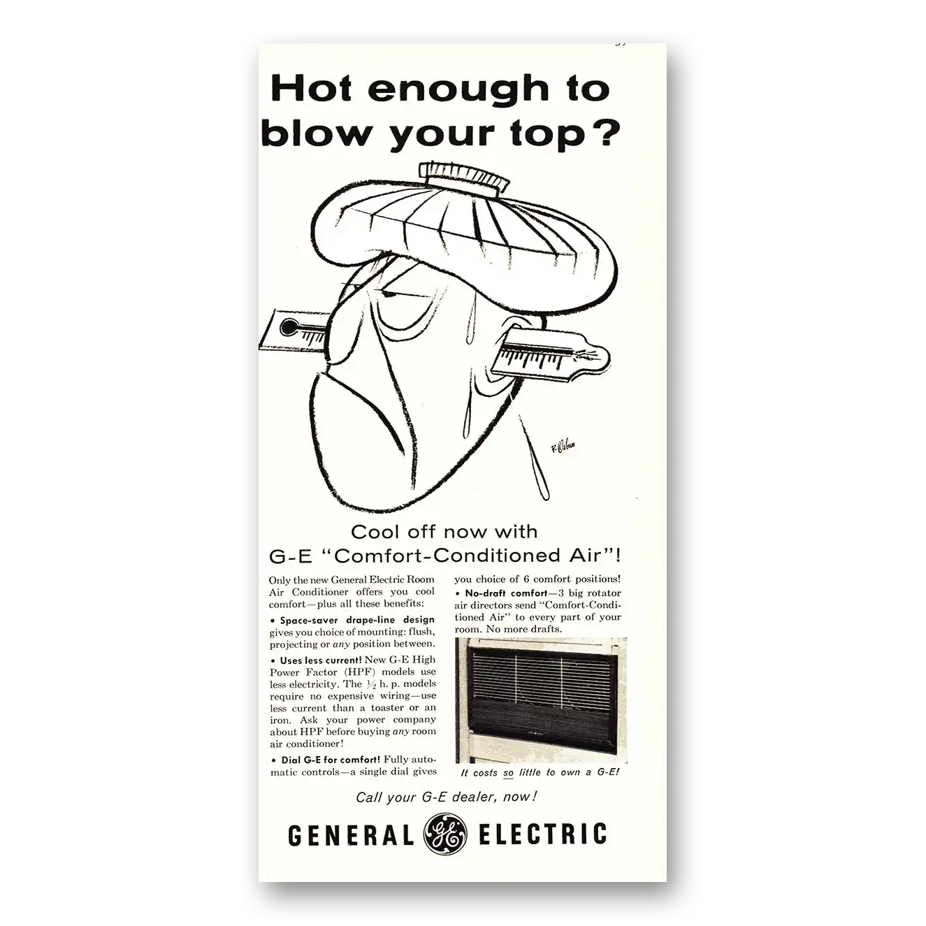 1955 General Electric Air Conditioner Hot Enough to Blow Your Top Vintage Magazine Print Ad