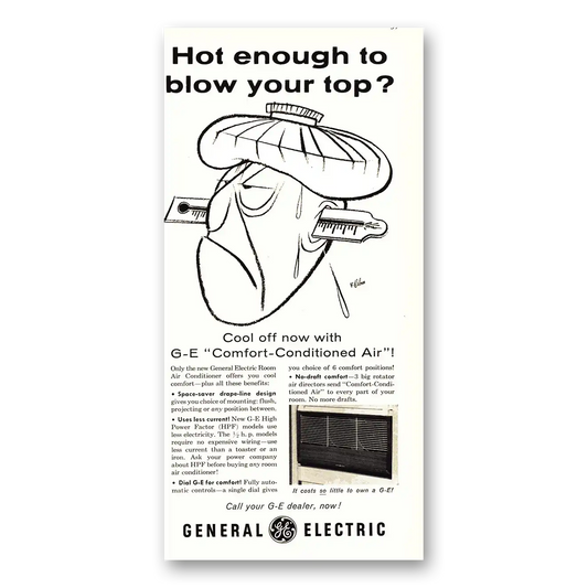 1955 General Electric Air Conditioner Hot Enough to Blow Your Top Vintage Magazine Print Ad