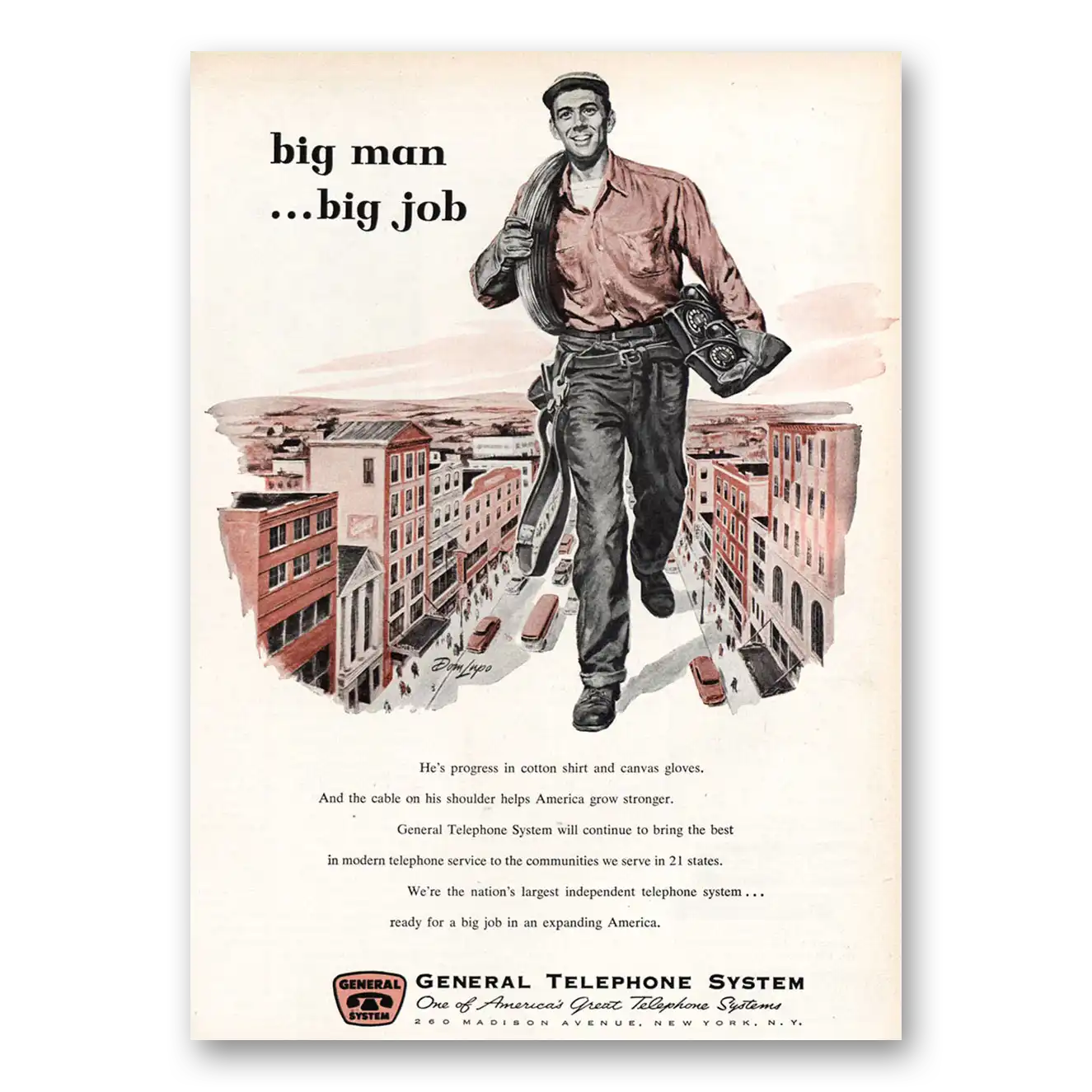 1955 General Telephone GTE Big Man Big Job Vintage Magazine Print Ad