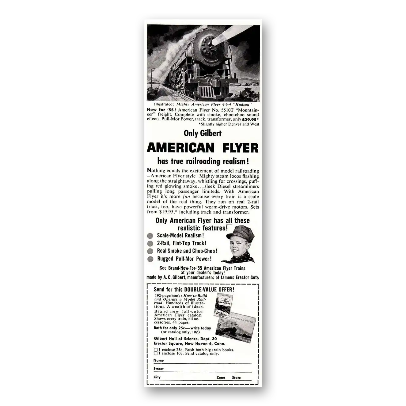 1955 American Flyer Model Railroading Vintage Magazine Print Ad