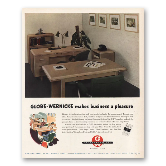 1956 Globe Wernicke Makes Business a Pleasure Vintage Magazine Print Ad