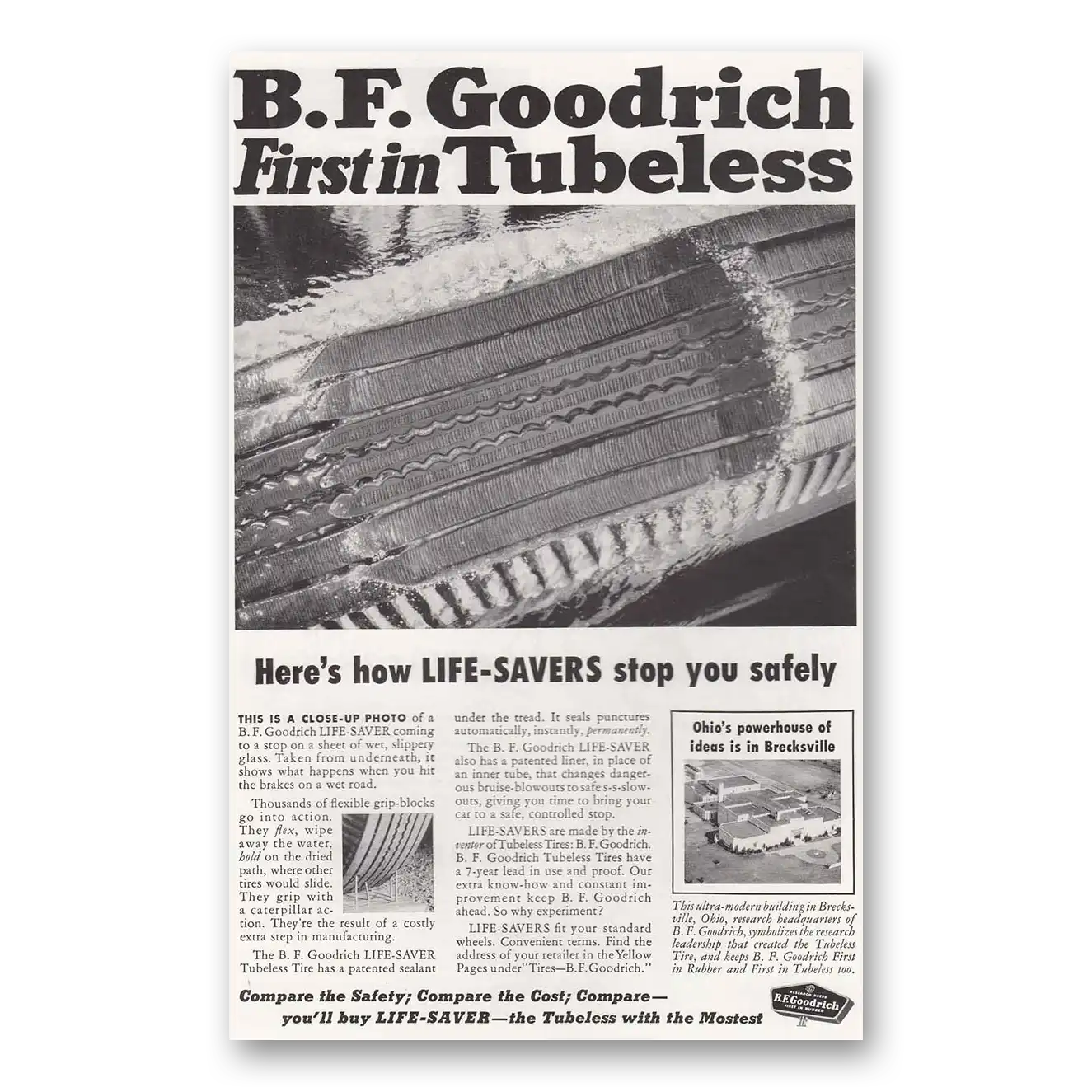 1955 Goodrich Tires Tubeless Vintage Magazine Print Ad