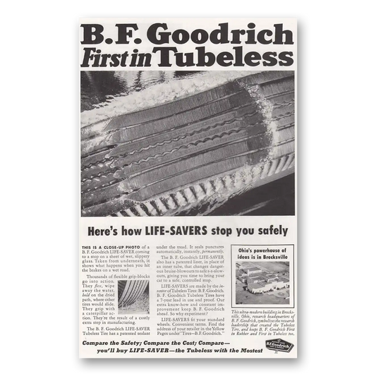 1955 Goodrich Tires Tubeless Vintage Magazine Print Ad