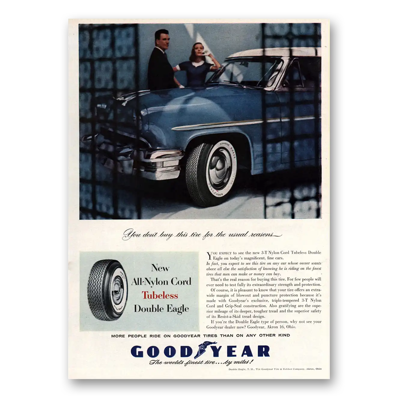 1955 Goodyear Tires Double Eagle Tires Usual Reasons Vintage Magazine Print Ad