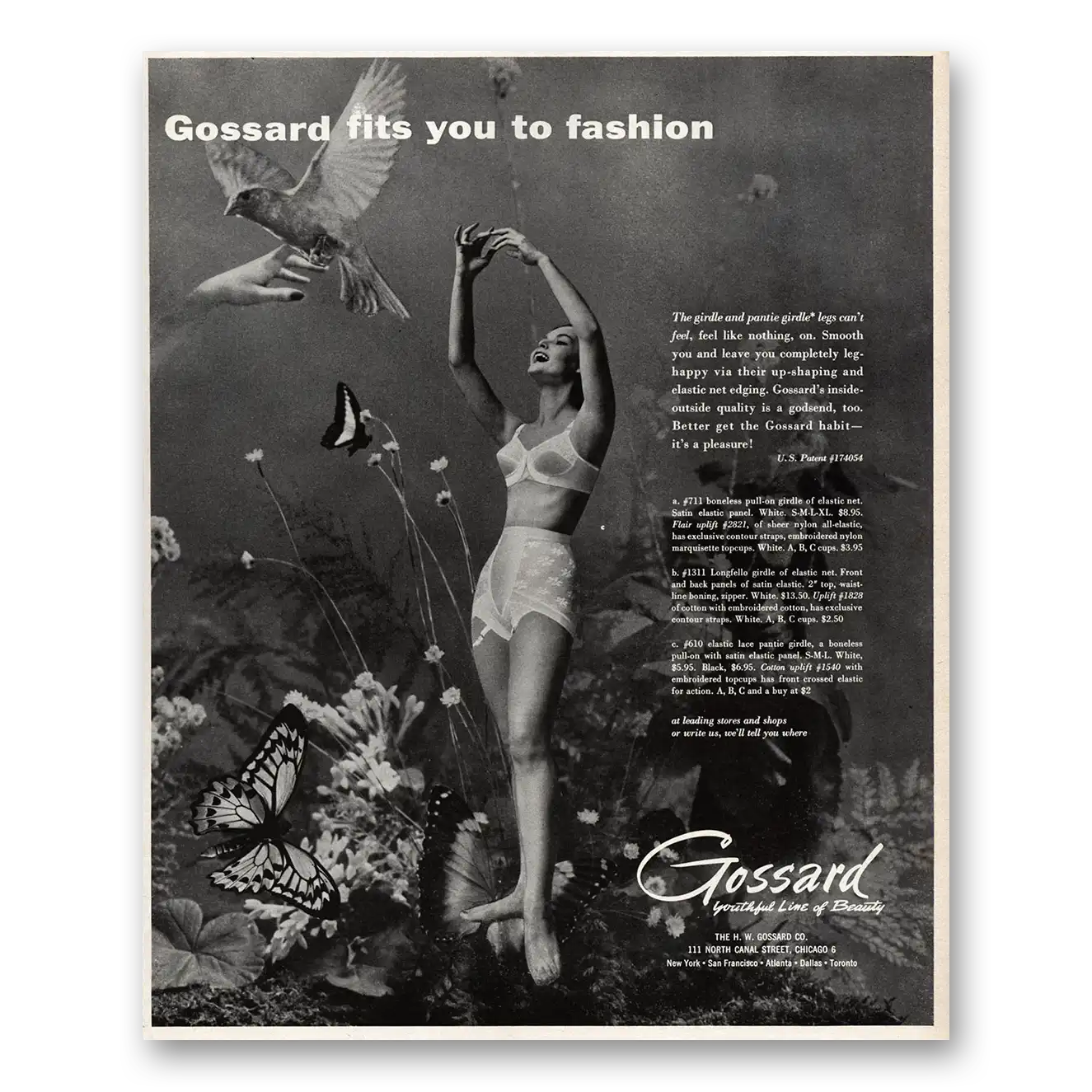 1955 Gossard Undergarments Fits You to Fashion Vintage Magazine Print Ad