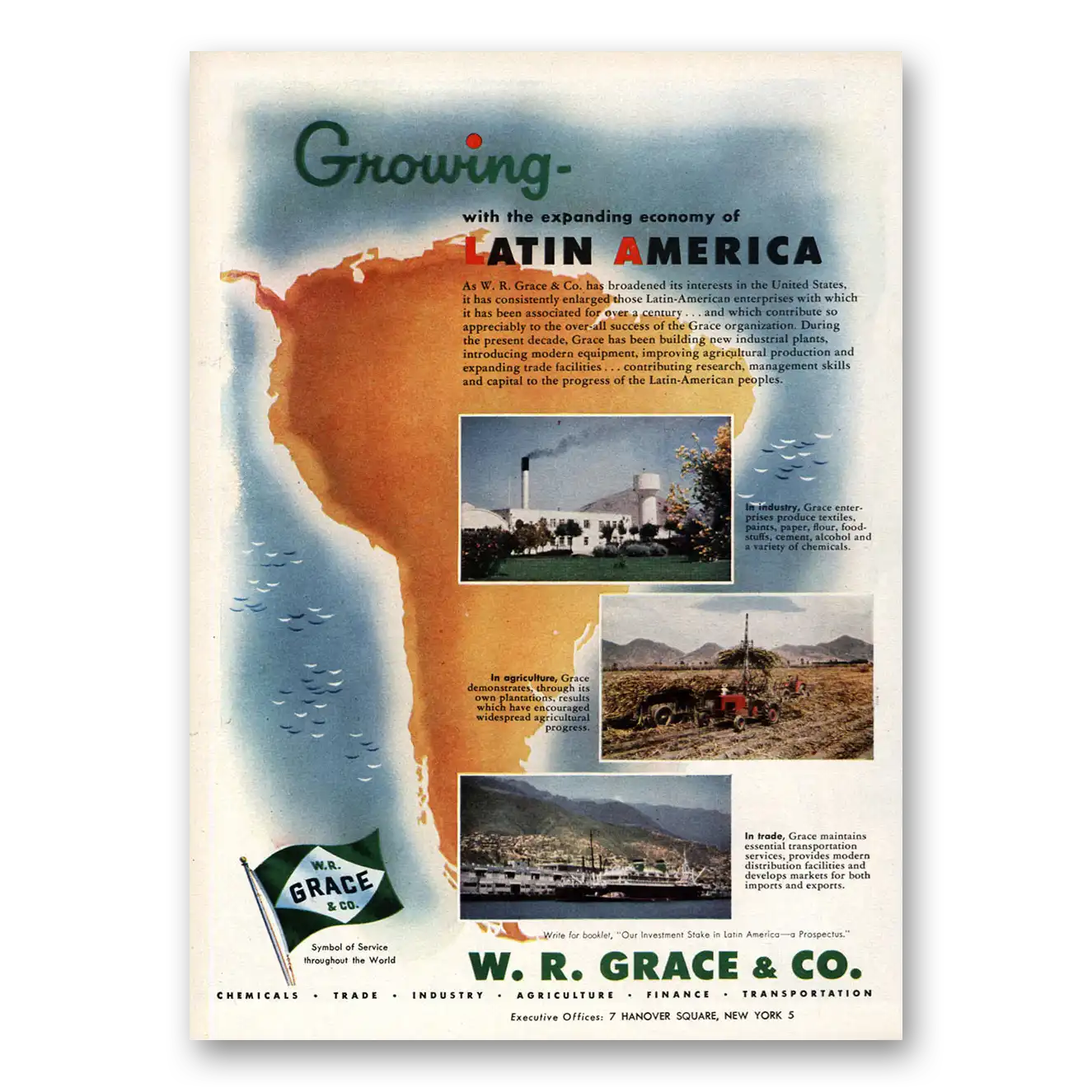 1955 Grace Line Growing Latin America Vintage Magazine Print Ad