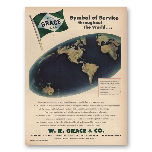 1955 Grace Line Symbol of Service Vintage Magazine Print Ad