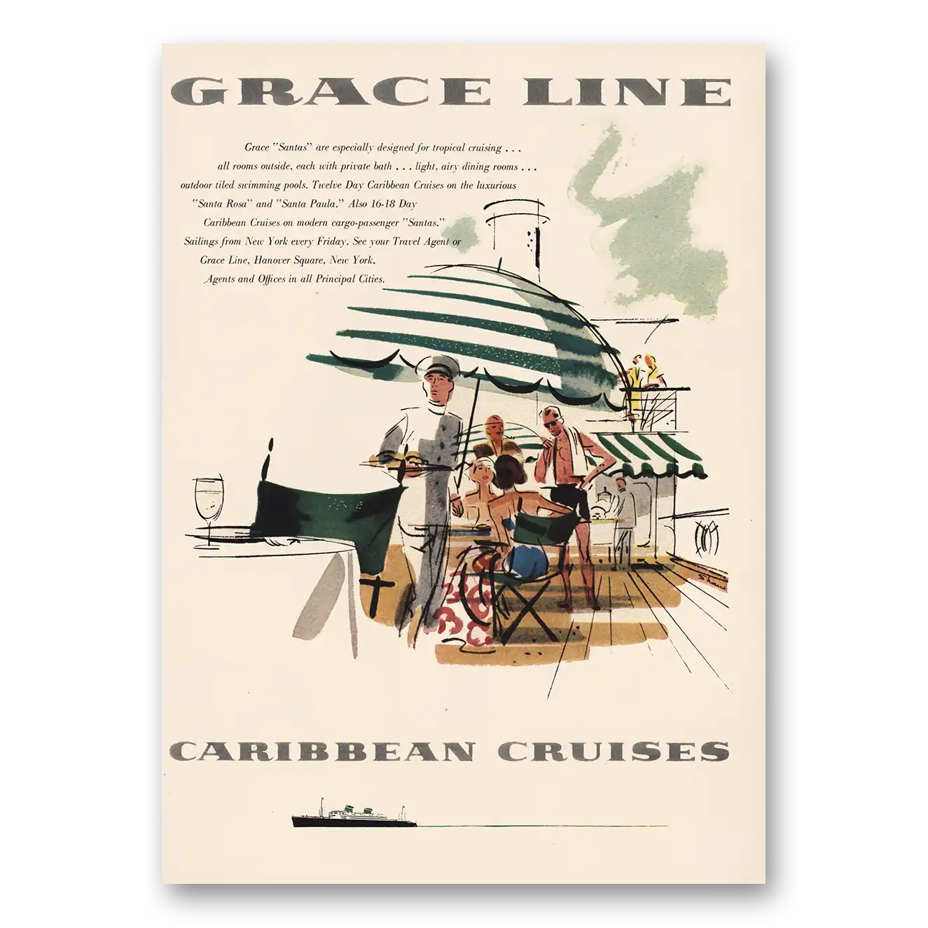 1955 Grace Line Santas Designed for Tropical Cruising Vintage Magazine Print Ad