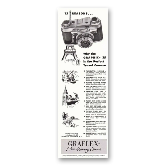 1955 Graflex Graphic 35 Camera Perfect Travel Camera Vintage Magazine Print Ad