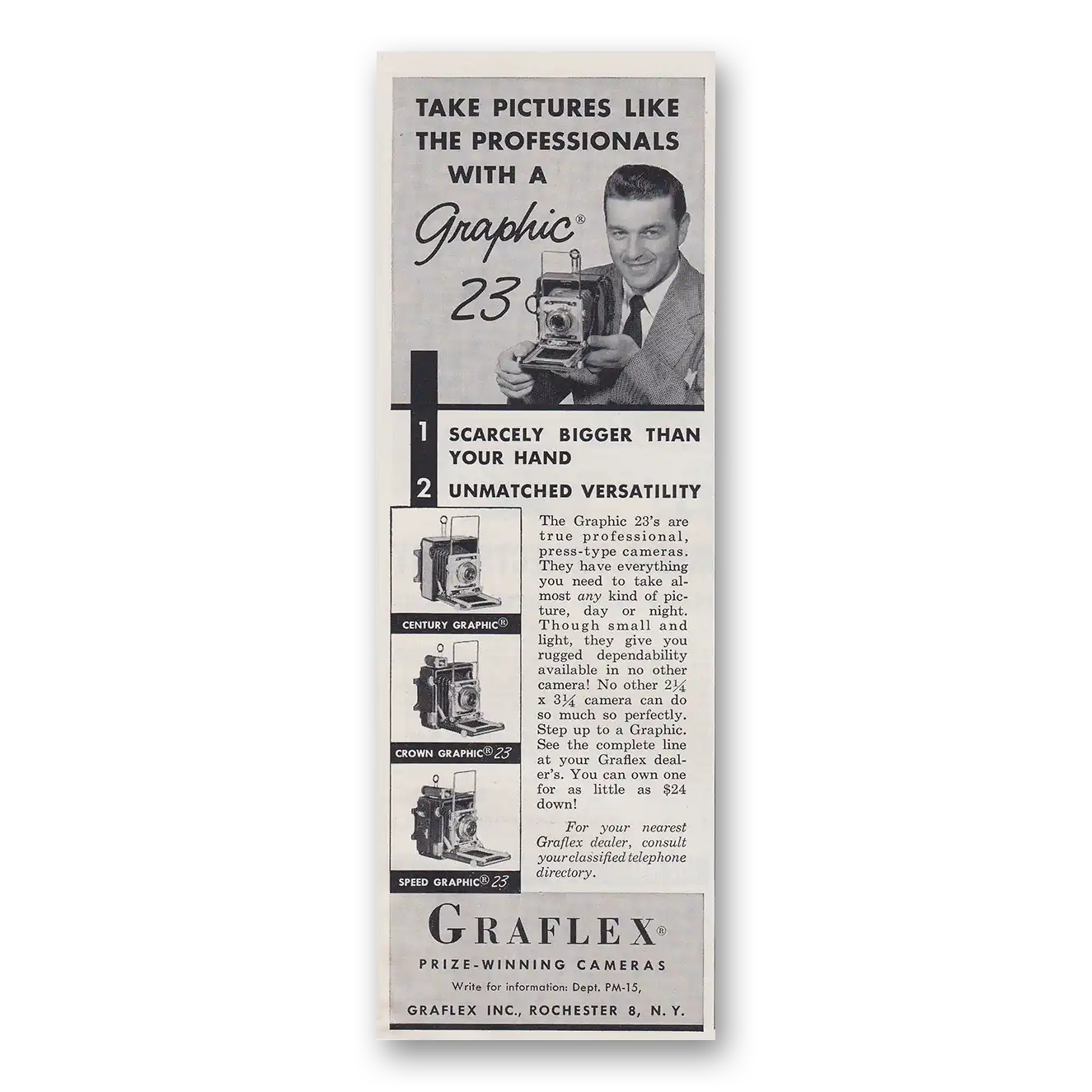 1955 Graflex Cameras Take Pictures Like the Professionals Vintage Magazine Print Ad