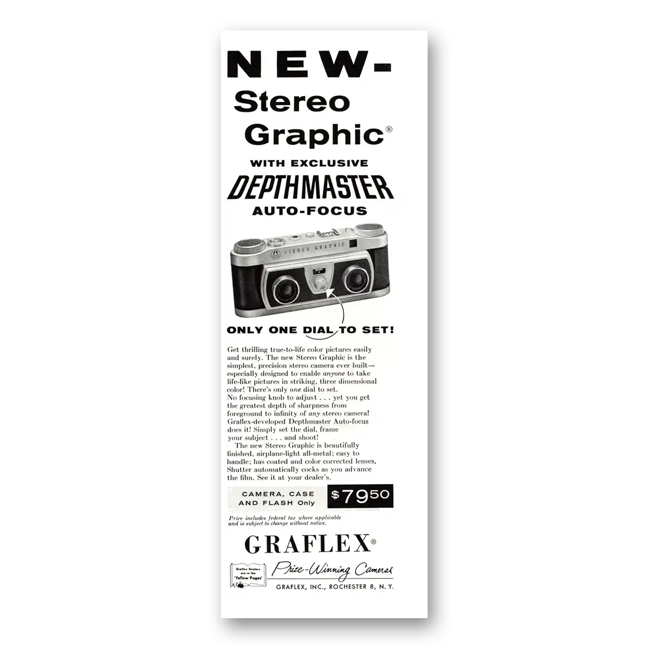 1955 Graflex Cameras Stereo Graphic Depthmaster Vintage Magazine Print Ad