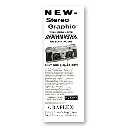 1955 Graflex Cameras Stereo Graphic Depthmaster Vintage Magazine Print Ad