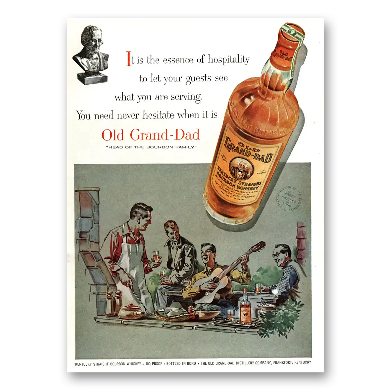 1955 Old Grand-Dad Bourbon Whiskey Essence of Hospitality Vintage Magazine Print Ad