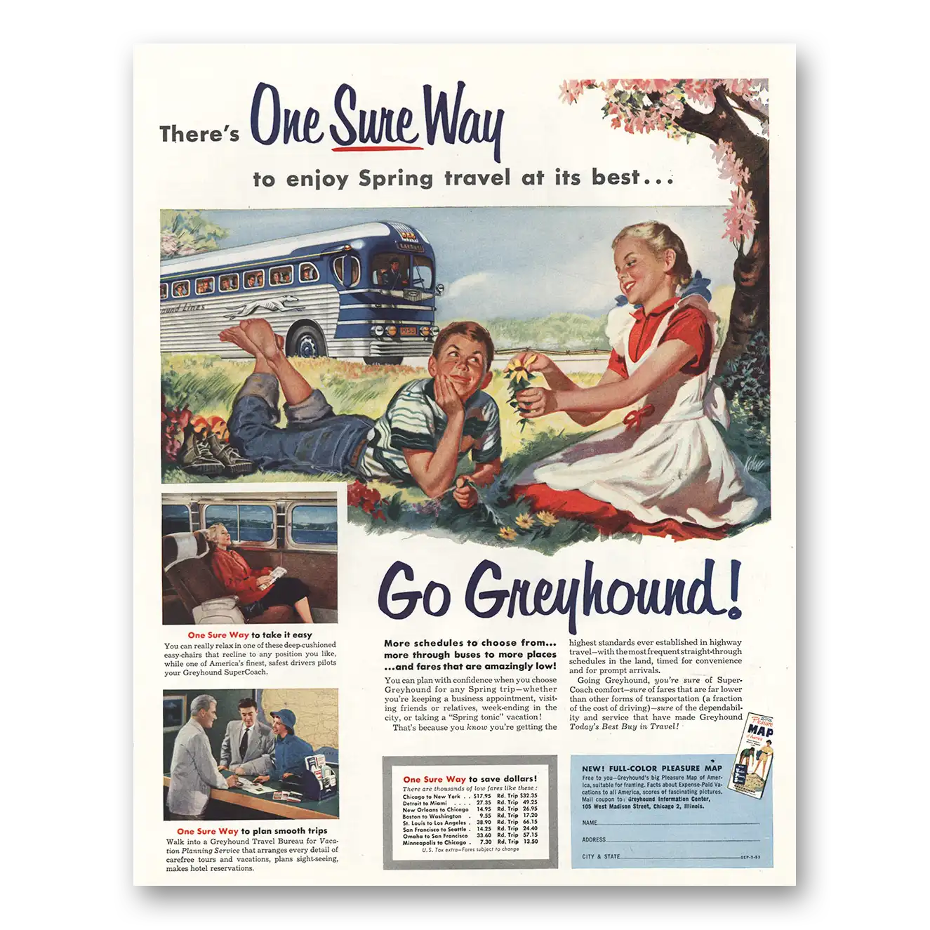 1955 Greyhound Spring Travel Vintage Magazine Print Ad