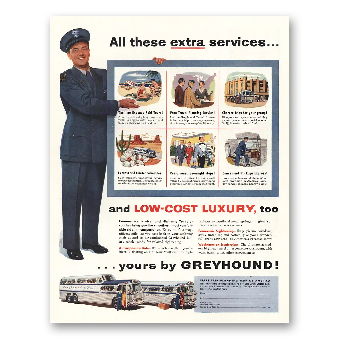 1955 Greyhound Low Cost Luxury Vintage Magazine Print Ad