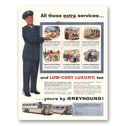 1955 Greyhound Low Cost Luxury Vintage Magazine Print Ad