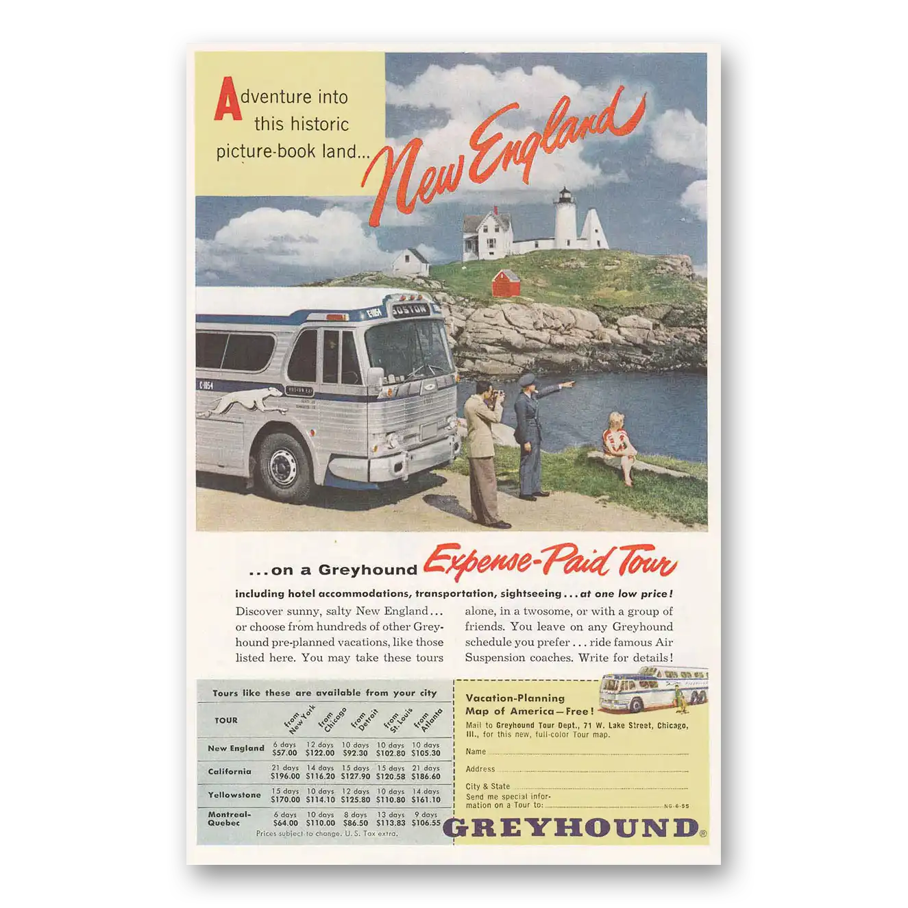 1955 Greyhound New England Vintage Magazine Print Ad