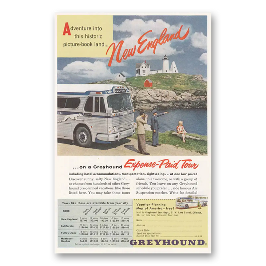 1955 Greyhound New England Vintage Magazine Print Ad