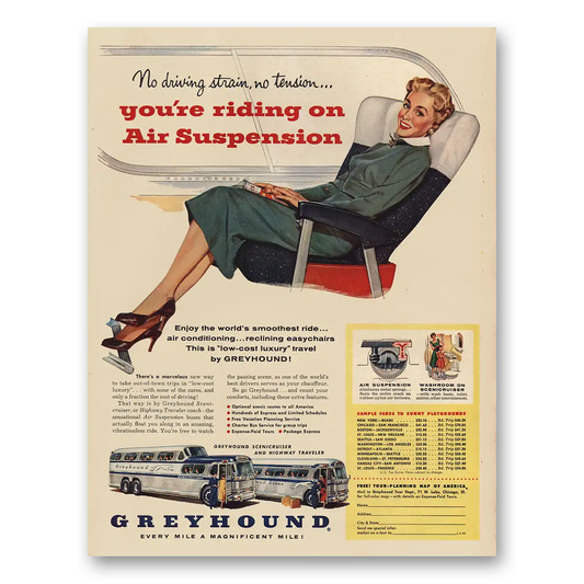 1955 Greyhound Riding On Air Suspension Vintage Magazine Print Ad