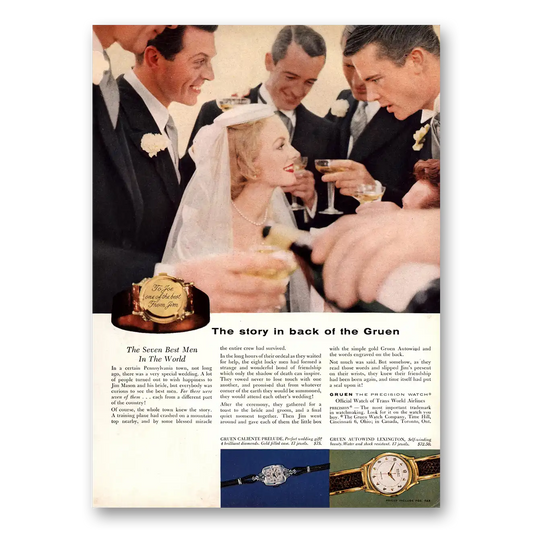 1955 Gruen Watch Story In Back of the Gruen Bride Vintage Magazine Print Ad