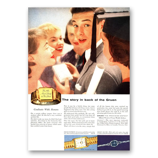 1955 Gruen Watch Story In Back Vintage Magazine Print Ad