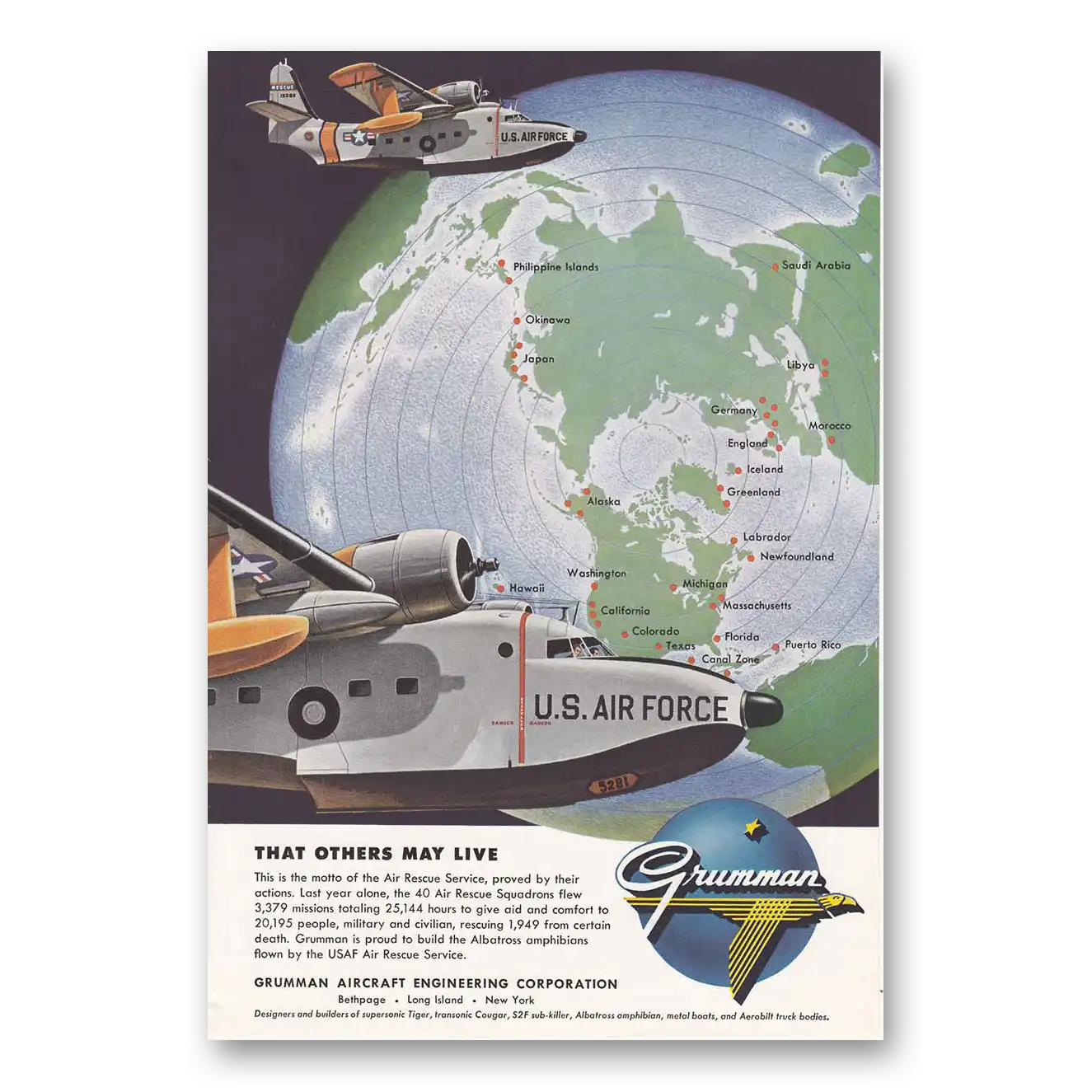 1955 Grumman That Others May Live US Air Force Vintage Magazine Print Ad