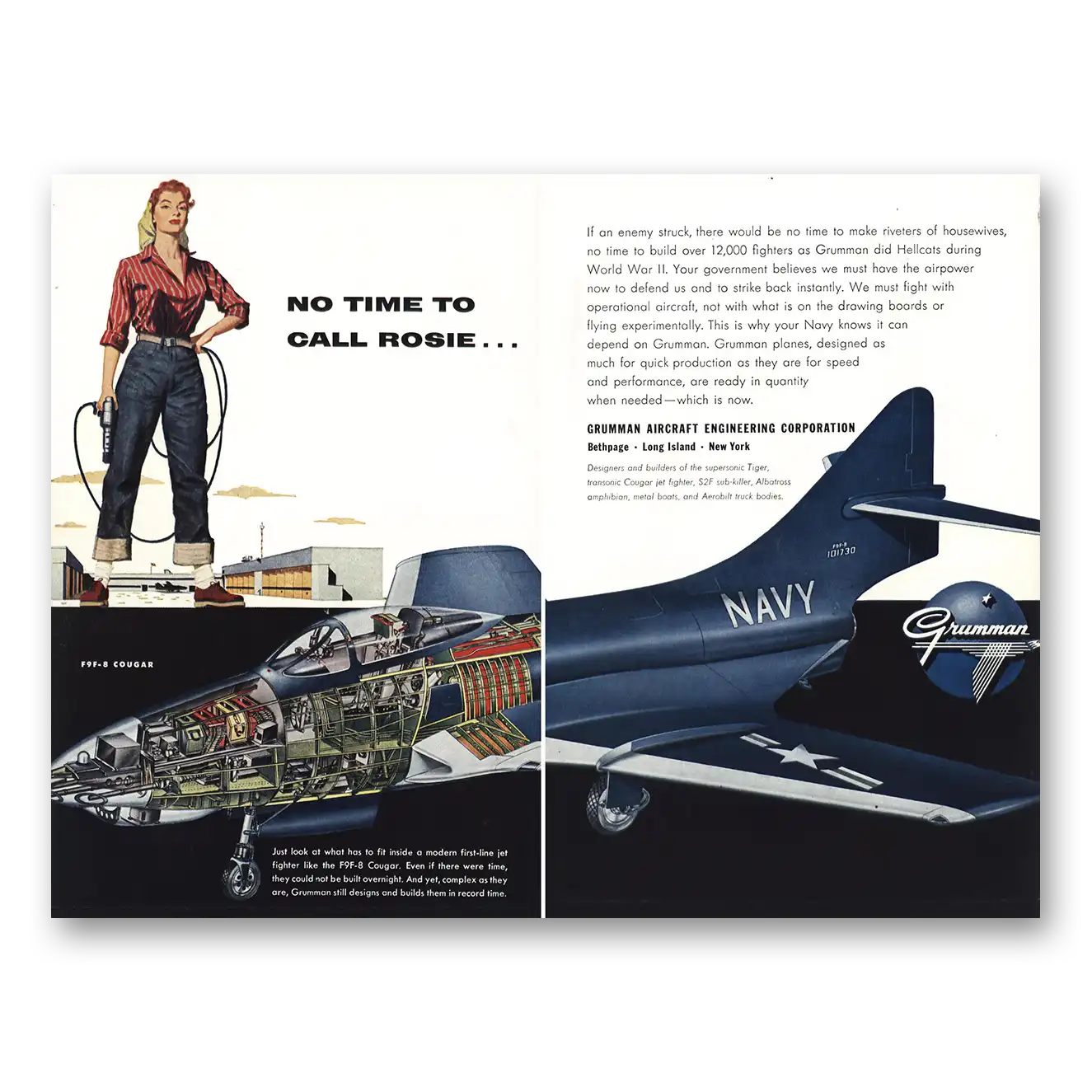 1955 Grumman Navy No Time to Call Rosie Vintage Magazine Print Ad