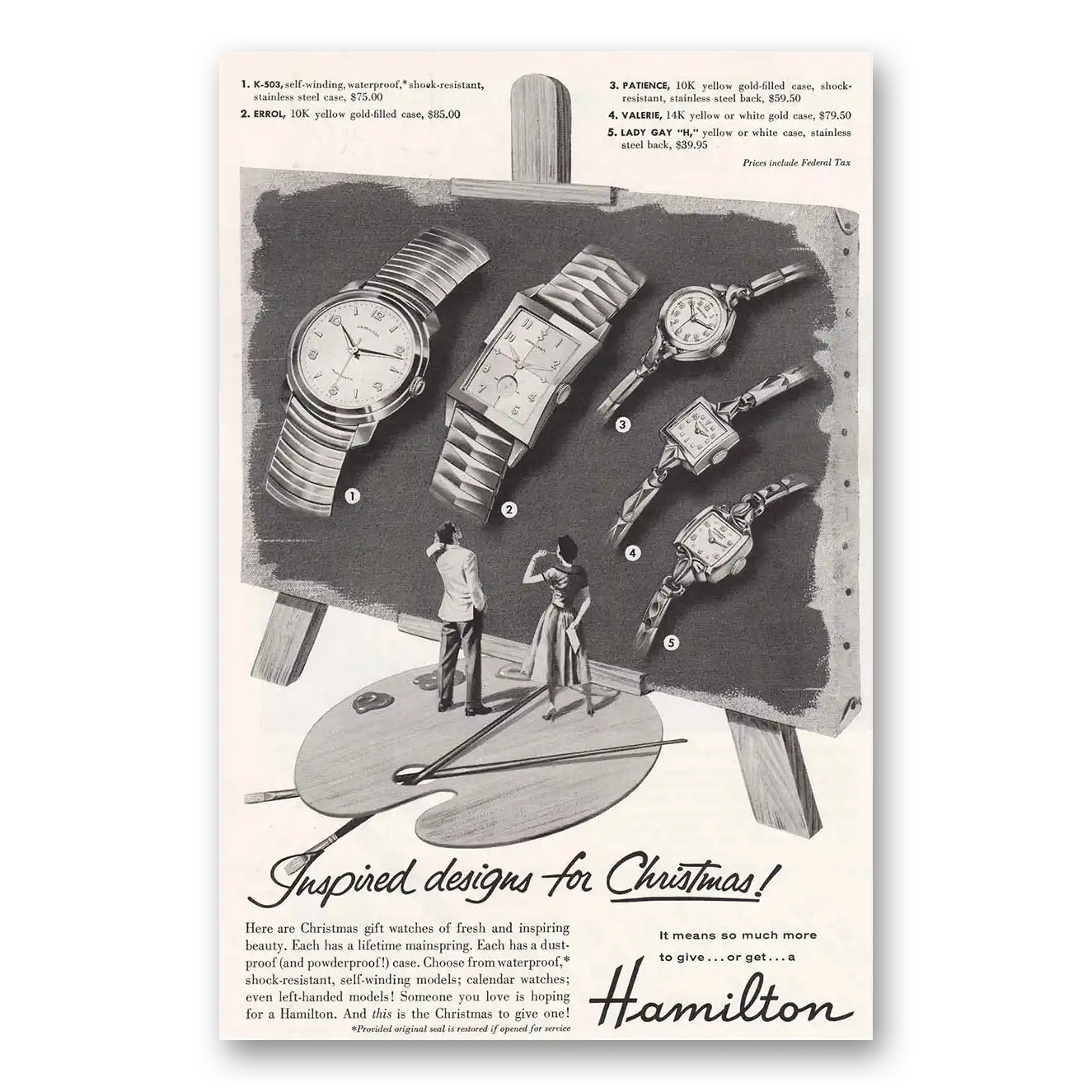 1955 Hamilton Watch Inspired Designs Vintage Magazine Print Ad